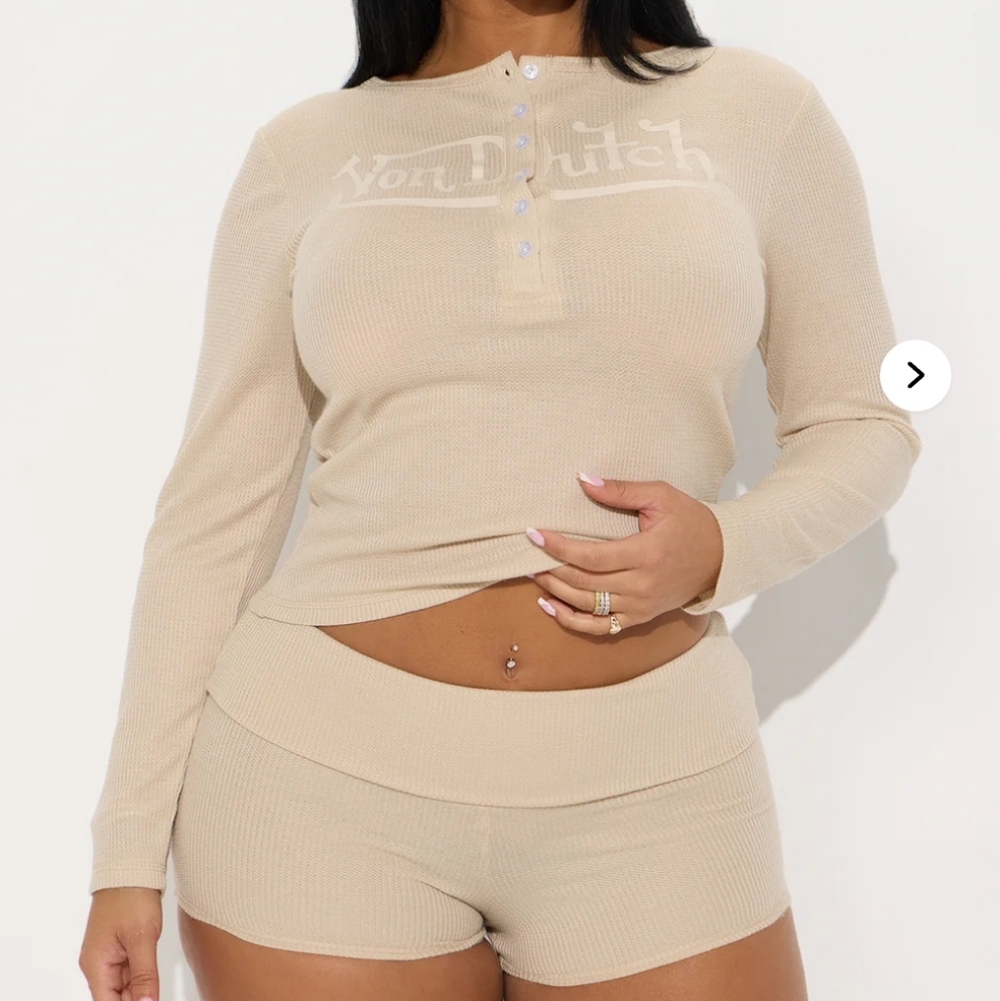 Von Dutch Beige Ribbed Lounge Set
